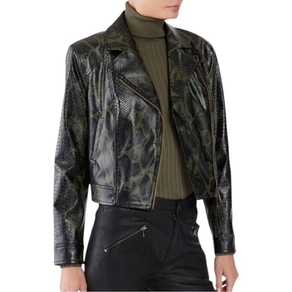 Ramy Brook Kane Snakeskin Animal Print Faux Leather Moto Biker Jacket Size S - Picture 1 of 16